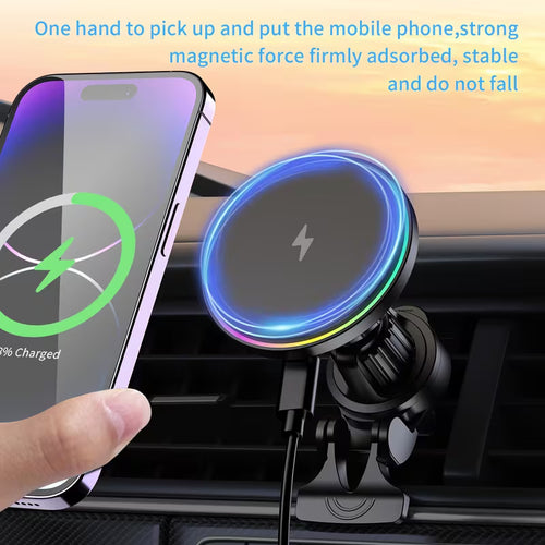 Cargador Inalámbrico Magnético 15W para Carro | Edición RGB Dinámica