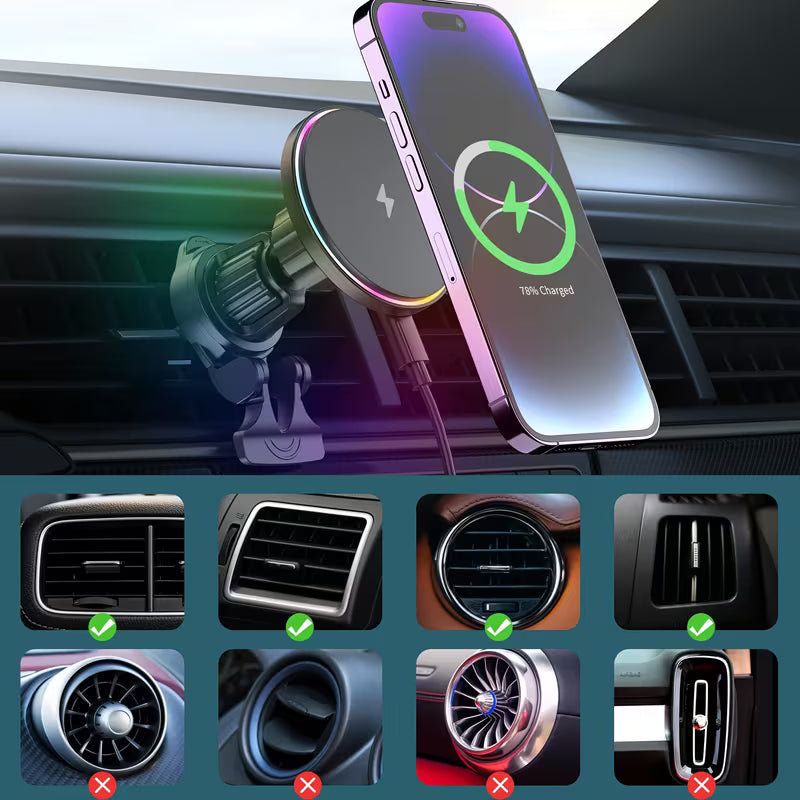 Cargador Inalámbrico Magnético 15W para Carro | Edición RGB Dinámica
