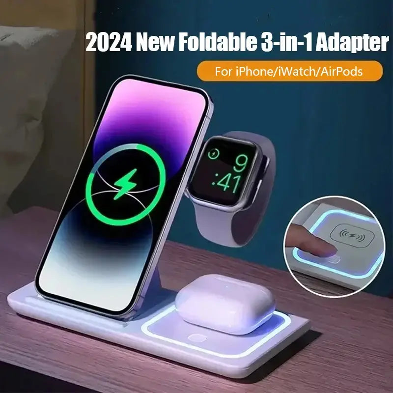 Cargador Inalámbrico 3 en 1 con luz LED