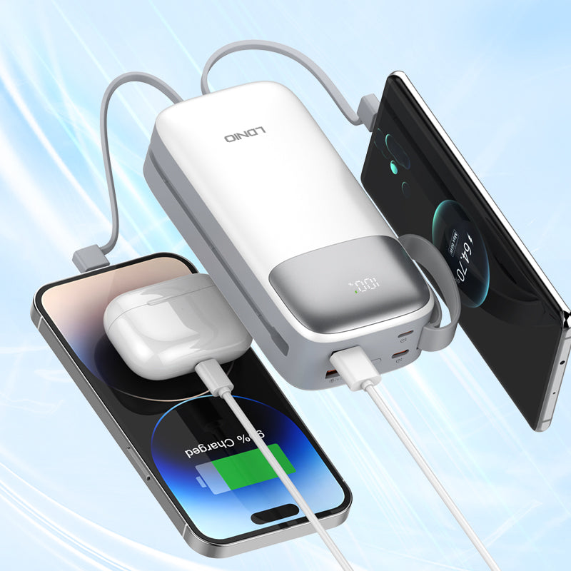 Power Bank 30,000mAh Carga Rápida y Cables Integrados 2en1