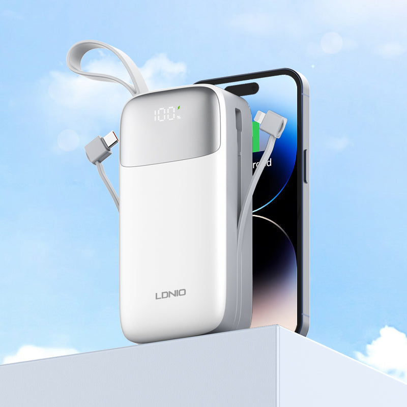 Power Bank 30,000mAh Carga Rápida y Cables Integrados 2en1