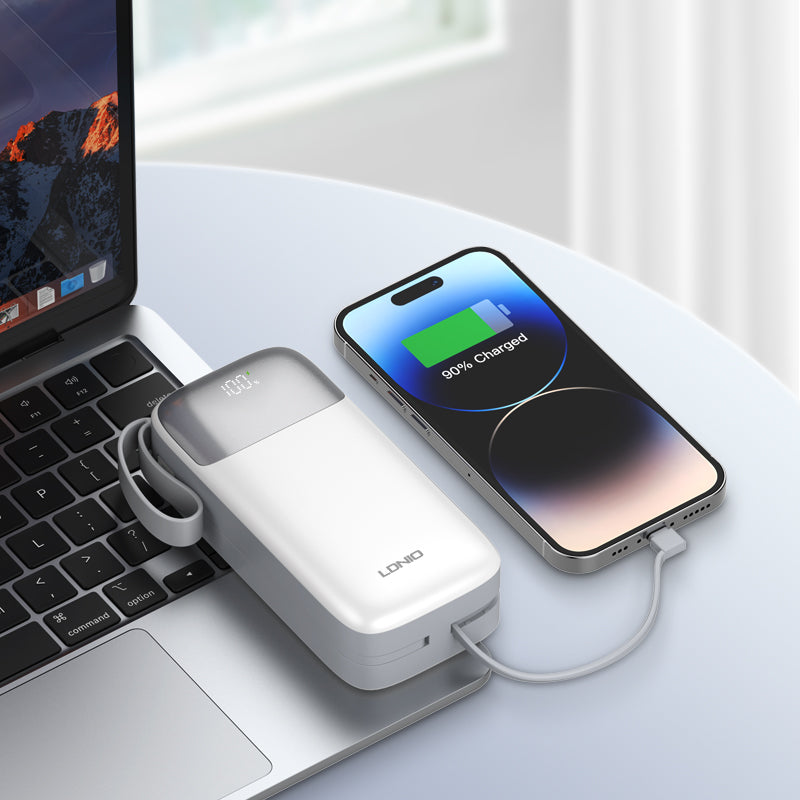 Power Bank 30,000mAh Carga Rápida y Cables Integrados 2en1